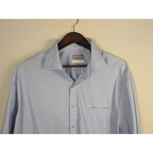Michael Kors Mens Dress Shirt Big Fit Wrinkle Free 18.5 34/35  Blue Geo Print